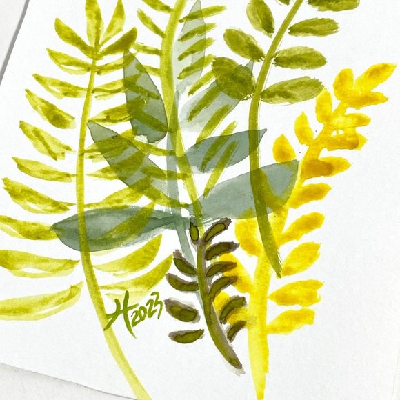 Fern Play - Original Wall Art Watercolor Painting Matted Frame Ready 8x10in - Picture 3 of 6